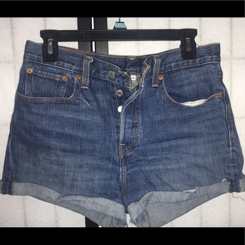 Levi Button Fly Cuffed White Oak Cone Denim Shorts